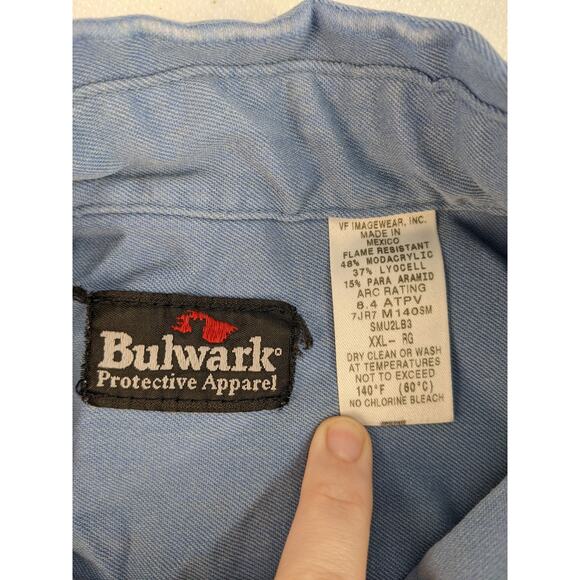 Mens Bulwark FR Fire Resistant Button Up Long Sleeve Shirt Size XXL 2XL Blue - Picture 7 of 12